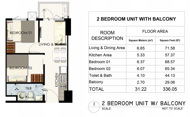 SMDC Charm 2 bedroom with balcony