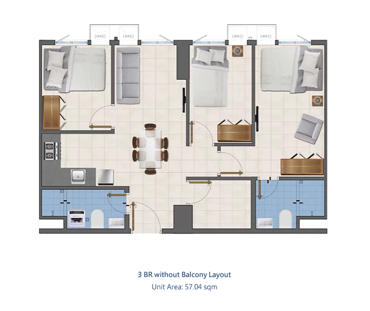 3 bedroom Unit Layout Charm Residences