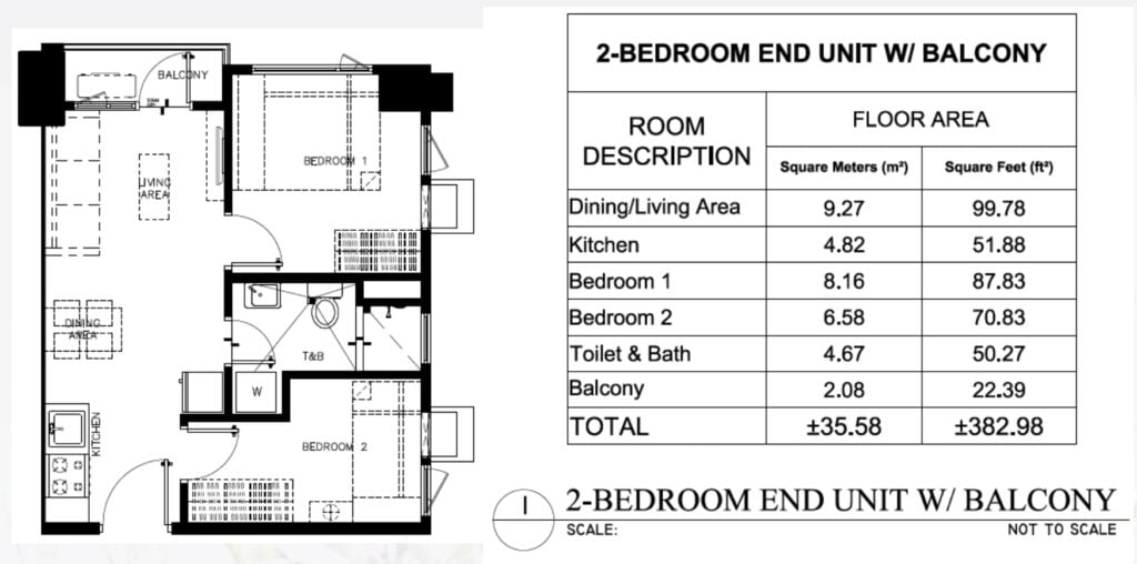 2 Bedroom End Unit with Balcony (35.58sqm) - Phase 2A