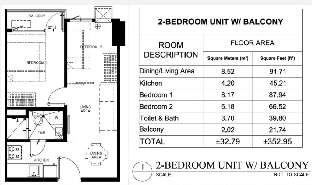 2 Bedroom Unit with Balcony (32.79sqm) - Phase 2A