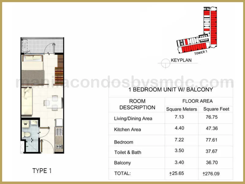 1 Bedroom (25.65 sqm) Light 2 Residences