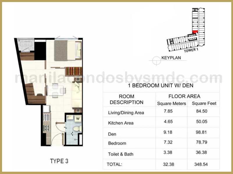1 bedroom end unit (32,38 sqm) - Light 2 Residences
