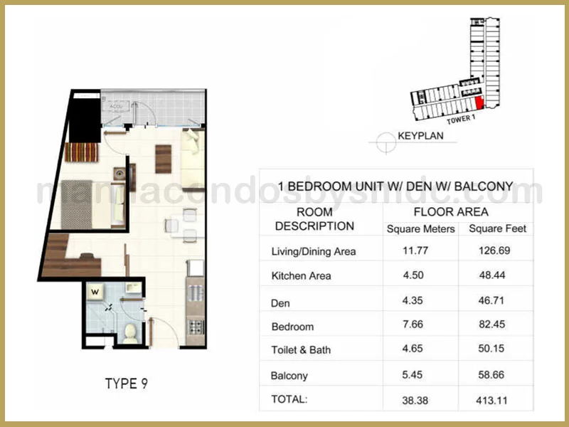 1 bedroom unit with den and balcony (38.38 sqm) - Light 2 residences