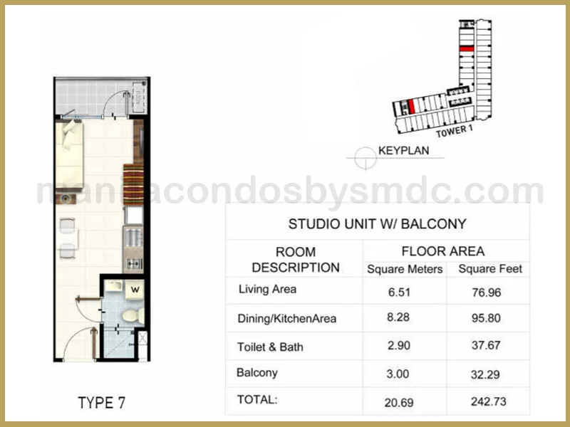 Studio with balcony (20 .69 sqm) - Light 2 Residences
