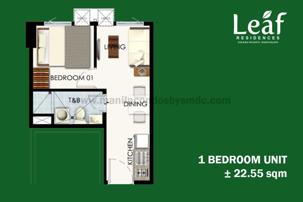 1 bedroom (22.55sqm) - Leaf Residences