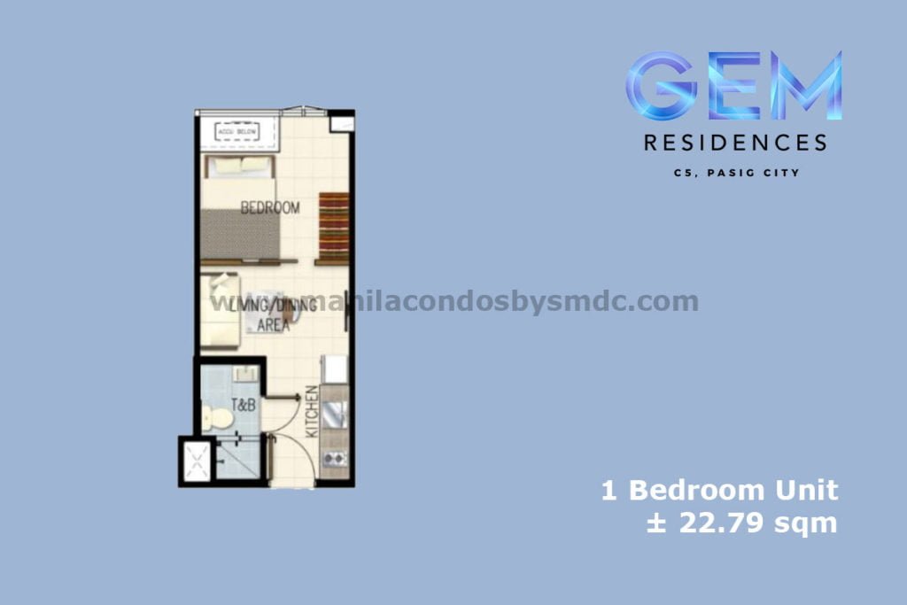 1 Bedroom (22.79 sqm) - Gem Residences