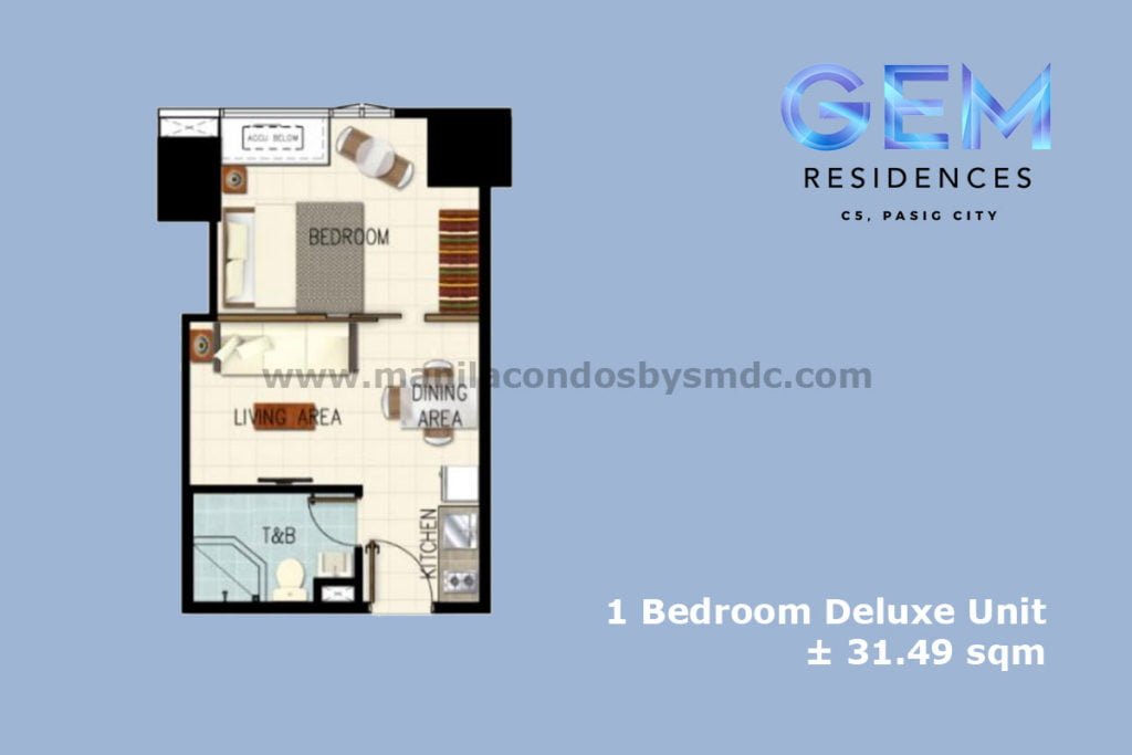 1 Bedroom Deluxe (31.49 sqm) - Gem Residences