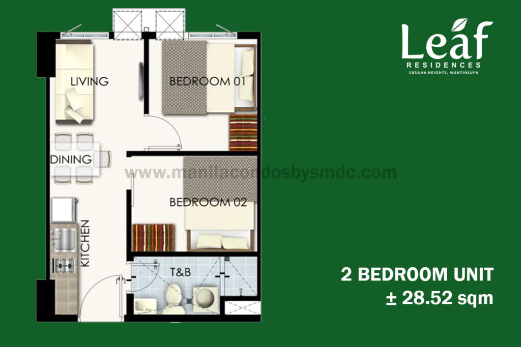 2 bedroom (28.52sqm) - Leaf Residences