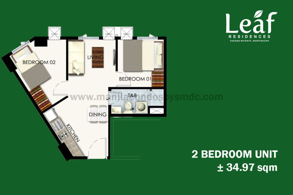 2 bedroom (34.97sqm) - Leaf Residences