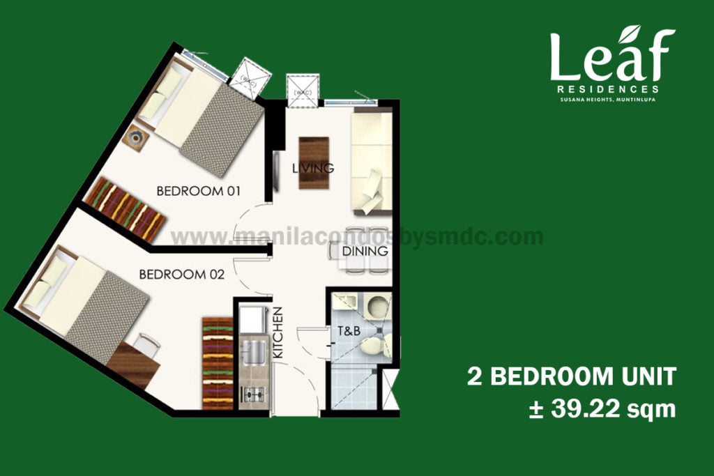 2 bedroom (39.22sqm) - Leaf Residences