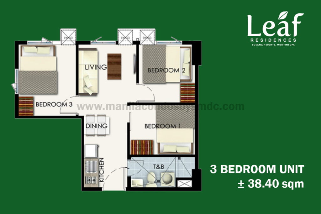 3 bedroom (38.40sqm) - Leaf Residences