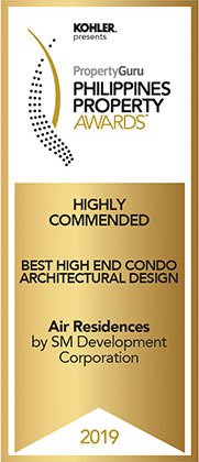 Philippine Property Guru Awards 2019 - Highly Commended - Best High end Condo Architectural Design - Air Residences - SMDC