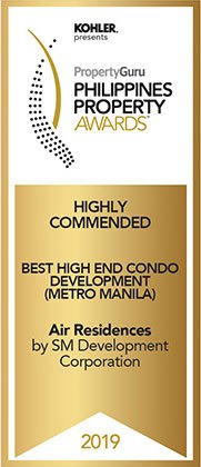 Philippine Property Guru Awards 2019 - Highly Commended - Best High end Condo Development Metro Manila - Air Residences - SMDC