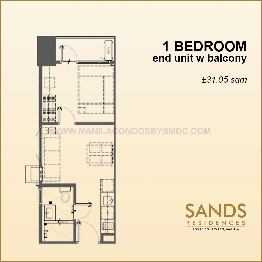 Sands Residences 1 Bedroom End Unit with Balcony