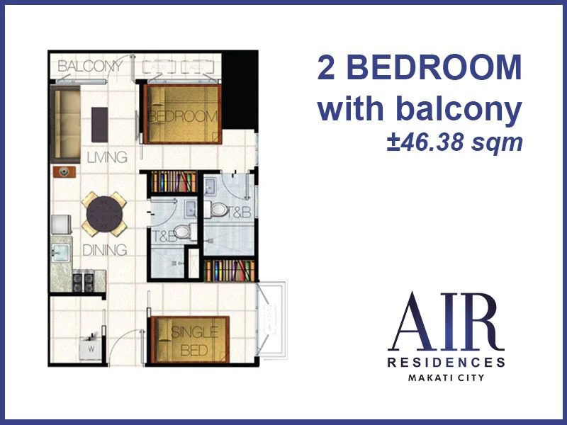 2 bedroom End Unit with Balcony (46.38sqm)