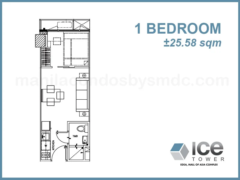 Ice Reso 1 bedroom 25sqm Unit Layout
