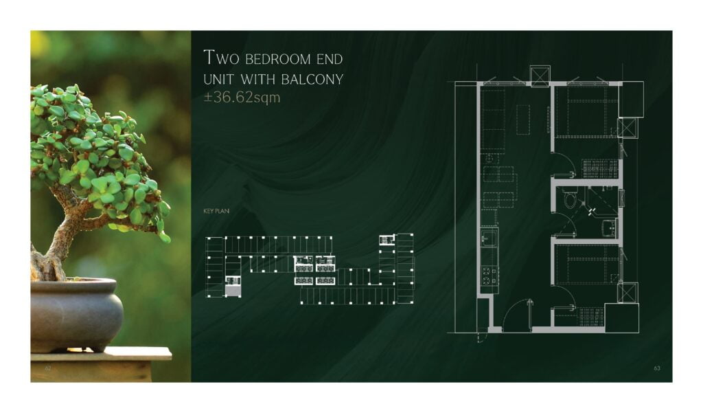 Jade Residences 2 bedroom 36.62 sqm unit layout