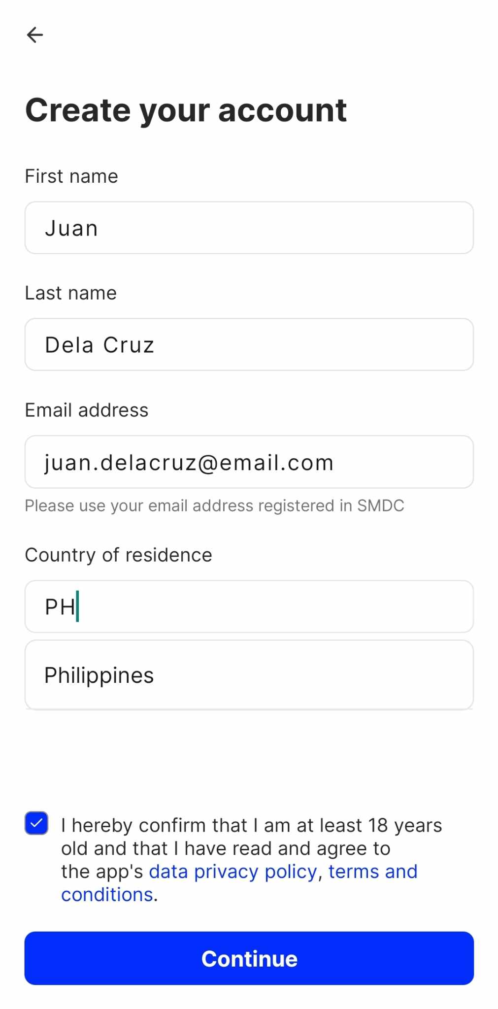 SMDC Express Pay Create Account Page 2