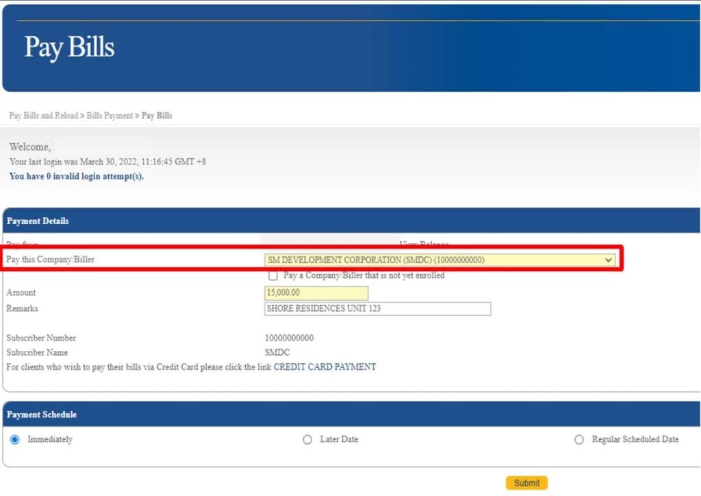 BDO Online Bills Payment SMDC