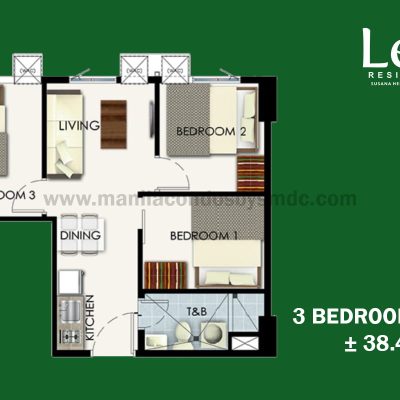 3 bedroom (38.40sqm) - Leaf Residences
